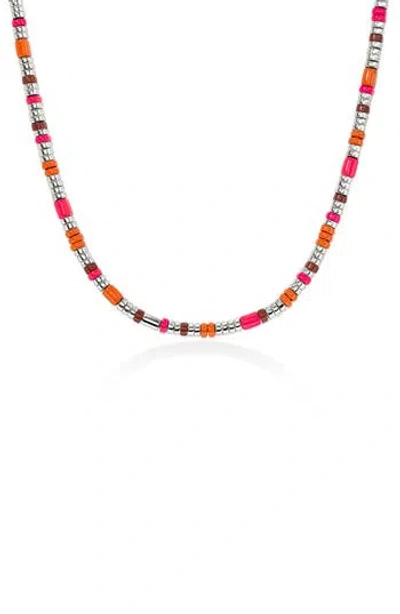 John Hardy Colorblock Silver 5mm Necklace With Red Jasper With Neon Pink Enamel & Orange Enamel In Multi