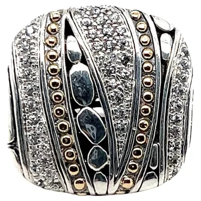 Pre-owned John Hardy Contemporary Sterling Silver 18k Yellow Gold Diamond & Corundum Ring