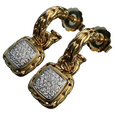 Pre-owned John Hardy Dangle Drop Earrings 18k Yellow Gold Classic Chain Pave Diamond 14.7g