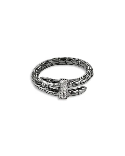 John Hardy Dark Sterling Silver Spear Diamond Wrap Ring In Metallic