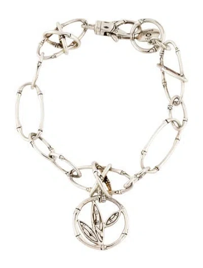 Pre-owned John Hardy Diamond Bamboo Charm Bracelet, 7" In Multi
