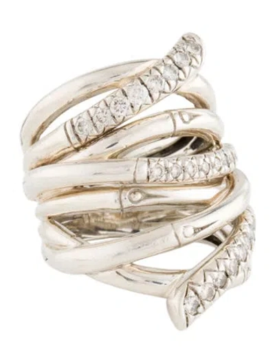 Pre-owned John Hardy Diamond Bamboo Cocktail Ring In Multi