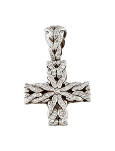 Pre-owned John Hardy Diamond Cross Pendant, 1.5" In Multicolor