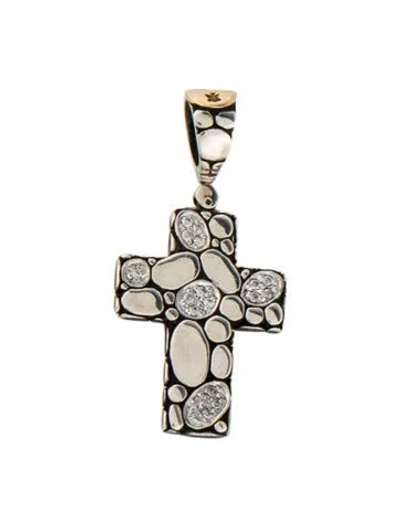 Pre-owned John Hardy Diamond Kali Pebble Cross Pendant, 1.5" In Multi