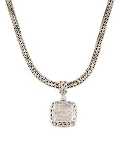 Pre-owned John Hardy Diamond Square Pendant Necklace, 18" In Multi