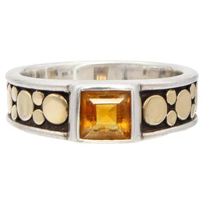 Pre-owned John Hardy Dot Collection 18k Yellow Gold & Sterling Silver Citrine Ring