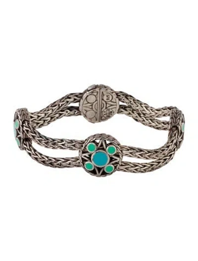 Pre-owned John Hardy Enamel Bulan Circle Station Bracelet, 6.25" In Blue/green