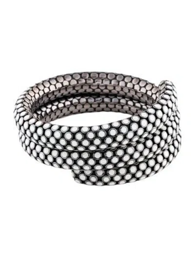 Pre-owned John Hardy Enamel Dot Coil Bracelet, 6" In White