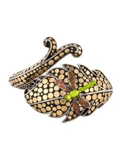 Pre-owned John Hardy Enamel Dragonfly Ayu Leaf Dot Bracelet, 6.5" In Multi
