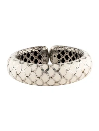 Pre-owned John Hardy Enamel Naga Flex Cuff Bracelet, 7.25" In White