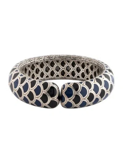 Pre-owned John Hardy Enamel Naga Wide Flex Cuff Bracelet, 7" In Black/blue