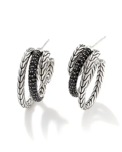 John Hardy Carved Chain Hoop Earrings In Silver