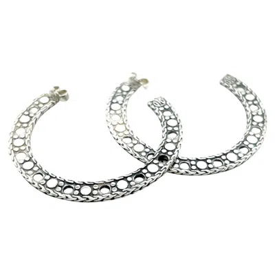 Pre-owned John Hardy Estate Dot Flat Hoop Earrings 1.95" Sterling Silver In Multi