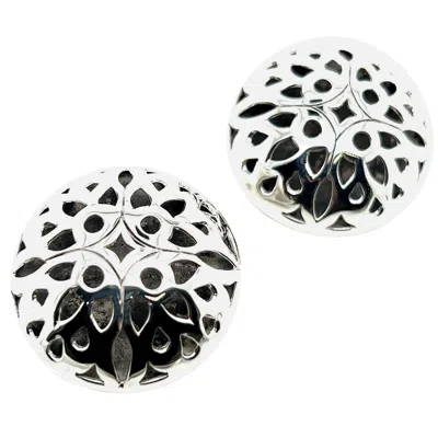 Pre-owned John Hardy Estate Large Button Clip On Earrings 1.5" Sterling Silver In Multi