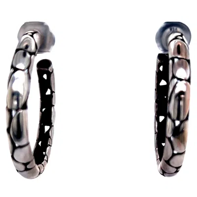 Pre-owned John Hardy Estate Pebble Hoop Earrings Sterling Silver In Multi