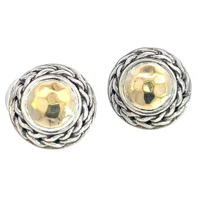 Pre-owned John Hardy Estate Post Palu Clip On Earrings Sterling Silver 22k Yellow Gold