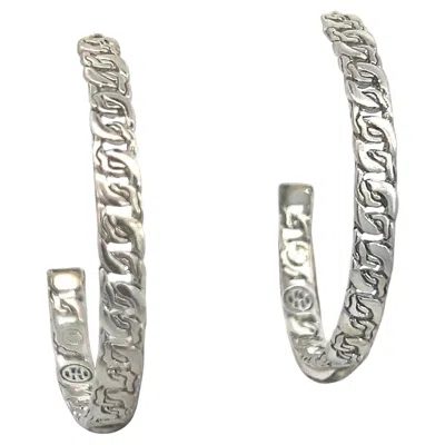 Pre-owned John Hardy Estate Xl 2" Cable Chain Hoop Earrings Silver In Multi