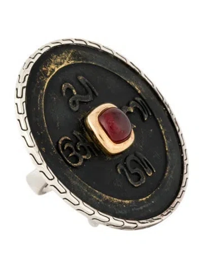 Pre-owned John Hardy Garnet Batu Chain Coin Ring In Multicolor