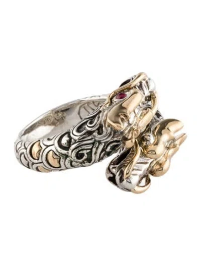 Pre-owned John Hardy Glass-filled Ruby Legends Naga Double Dragon Head Ring In Multi