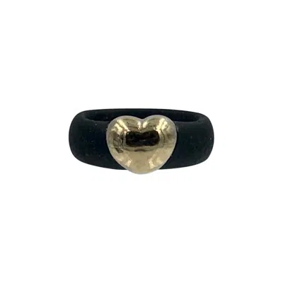 Pre-owned John Hardy Heart Ring 18 Karat Gold Rubber Vintage Estate In Multi