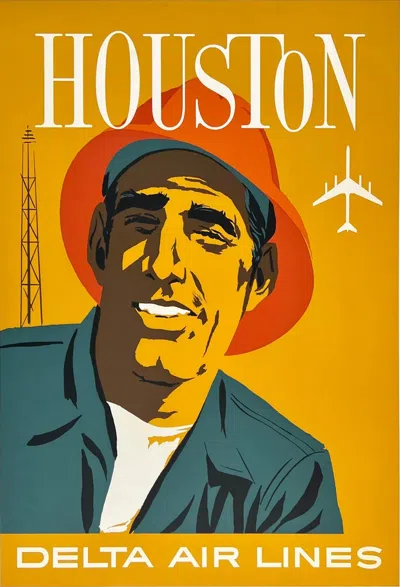 Pre-owned John Hardy Houston - Delta Air Lines Original Poster By , 1960 In Orange