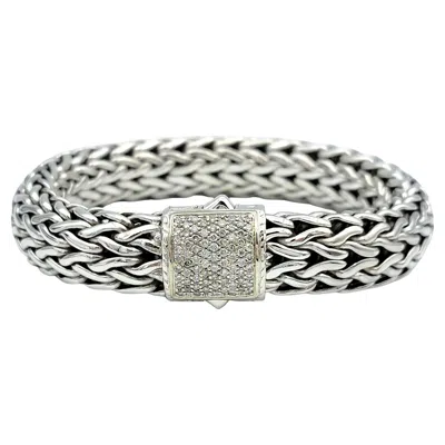 Pre-owned John Hardy Icon 13 Mm Woven Bracelet With Pavé Diamond Clasp In Sterling Silver In Multi