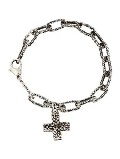 Pre-owned John Hardy Icon Link Cross Charm Bracelet, 7" In Multicolor