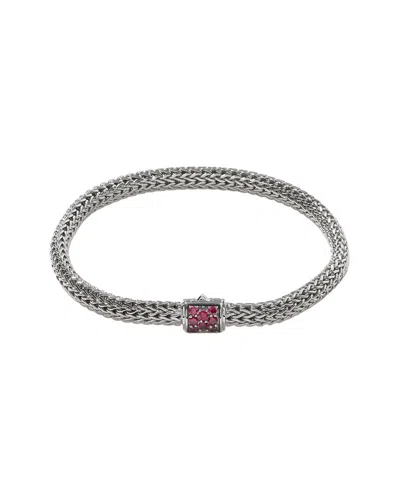 John Hardy Icon Silver Treated Red Sapphire Woven Bracelet In Metallic