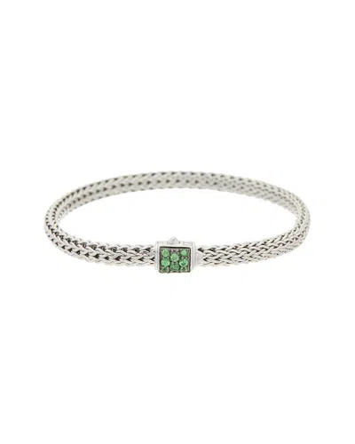 John Hardy Chain Silver Tsavorite Woven Bracelet In Metallic