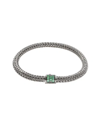 John Hardy Icon Silver Tsavorite Woven Bracelet In Metallic