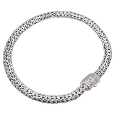 Pre-owned John Hardy Icon Sterling Silver & 18k Yellow Gold Diamond Clasp Bracelet