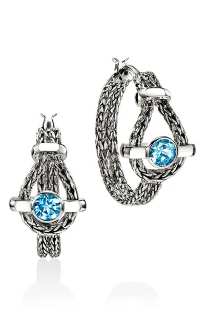 John Hardy Icon Sterling Silver Swiss Blue Topaz Hoop Earrings In Metallic