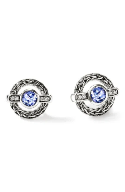 John Hardy Icon Tanzanite And Diamond Stud Earrings In Silver