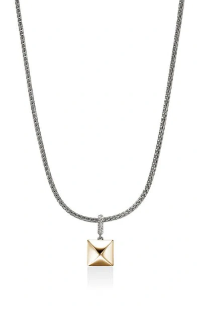 John Hardy Icon Stud Pendant Necklace, 14k Gold, Sterling Silver, Diamonds, 2.5mm