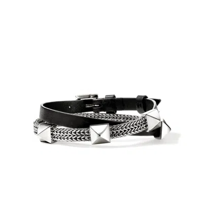 John Hardy Icon Stud Wrap Bracelet, Sterling Silver, Leather, 6mm