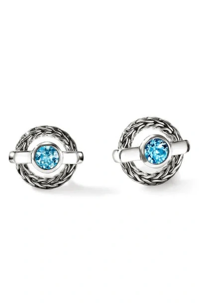 John Hardy Icon Treated Swiss Blue Topaz Stud Earrings In Silver