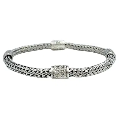 Pre-owned John Hardy Icon Woven Chain Pavé Diamond Station Bracelet In 925 Sterling Silver In Multi