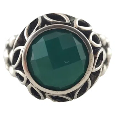 Pre-owned John Hardy Jai Sterling Silver Green Faceted Stone Ring Size 6 #17849