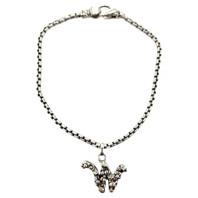 Pre-owned John Hardy Jai Sterling Silver Initial W Charm Bracelet #24596 In Multiple