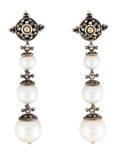 Pre-owned John Hardy Jaisalmer Triple Pearl Drop Earrings In Multi