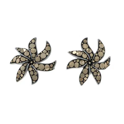 Pre-owned John Hardy Jasmine Flower Lg Stud Earrings -sterling 925 Yellow Gold 18k Pierced