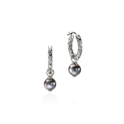 John Hardy Jh Essential Grey Pearl Hoop Earring, 28mm In Sterling Silver