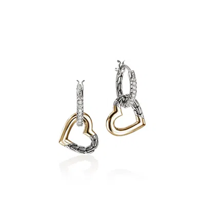 John Hardy Jh Essential Heart Drop Earrings, Gold, Sterling Silver, Diamonds
