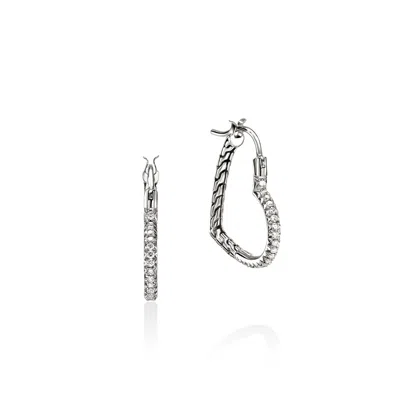 John Hardy Jh Essential Heart Hoop Earrings, Sterling Silver, Diamonds, 21mm