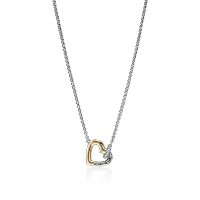 John Hardy Jh Essential Heart Link Necklace, Sterling Silver, Gold, Diamonds, 1.5mm