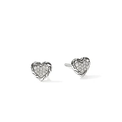 John Hardy Jh Essential Heart Stud Earrings, Sterling Silver, Diamonds