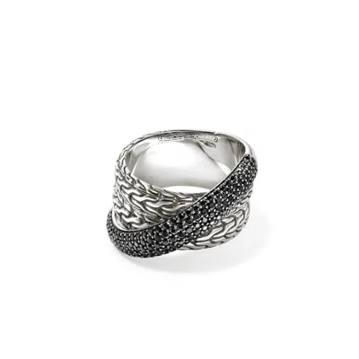 John Hardy Sterling Silver Jh Essentials Black Sapphire Pave Crossover Statement Ring