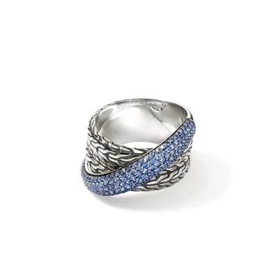 John Hardy Sterling Silver Jh Essentials Blue Sapphire Pave Crossover Statement Ring In Blue/silver