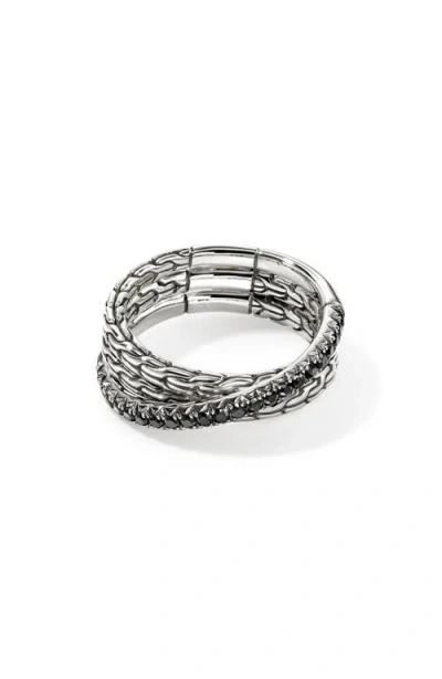 John Hardy Jh Essential Pavé Crossover Ring, Sterling Silver, Gemstones In Metallic