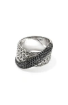 John Hardy Jh Essential Pavé Crossover Ring, Sterling Silver, Gemstones In Silver/black Diamonds